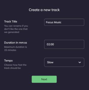 Screenshot of 'Create new track'